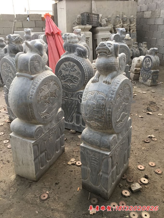 仿古狮子头门墩 门口抱鼓石 