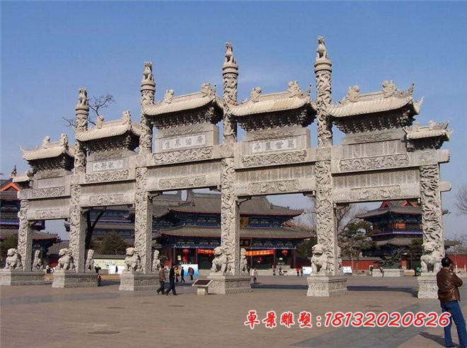 仿古五门牌坊石雕寺庙石雕牌坊