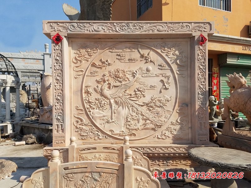 凤凰石浮雕 晚霞红影壁雕塑