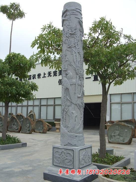 凤凰石浮雕柱子 广场石雕景观柱