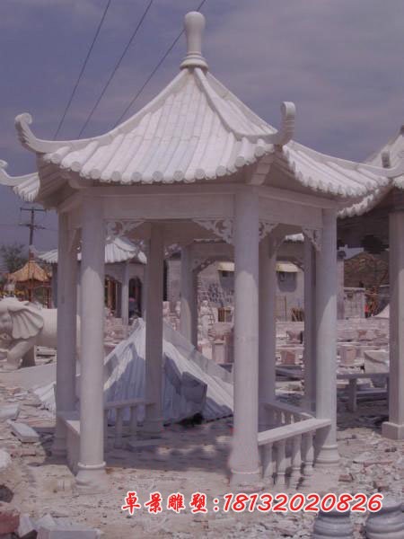 公园凉亭石雕 大理石六角凉亭