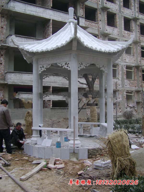 公园六角凉亭石雕大理石凉亭雕塑 