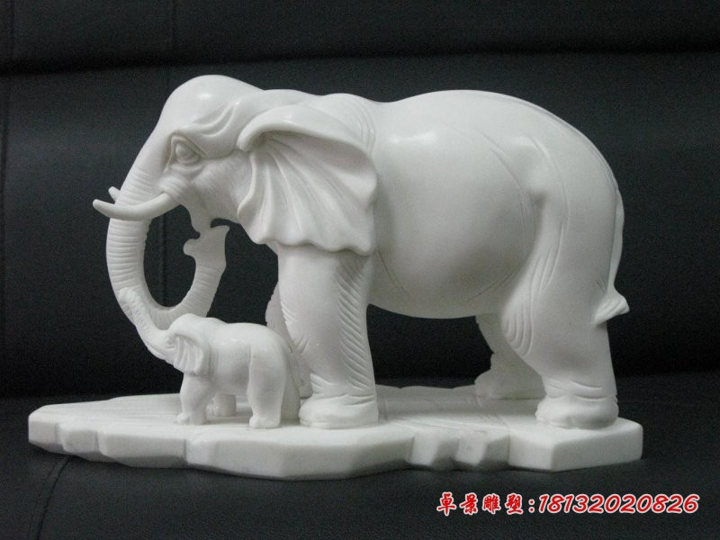 公园母子大象石雕 汉白玉动物雕塑
