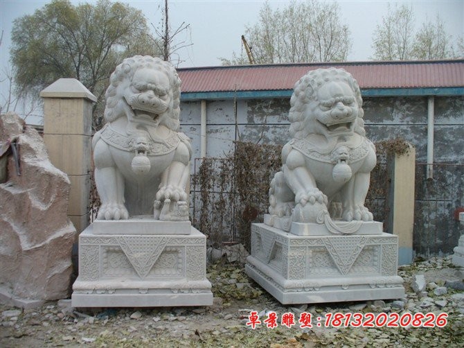 北京狮石雕大理石踩球狮子