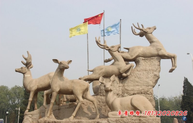 奔跑的鹿石雕，广场景观石雕