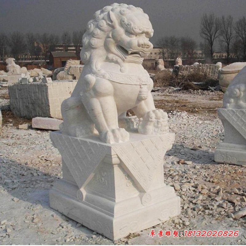 踩球北京狮石雕，汉白玉看门狮子石雕