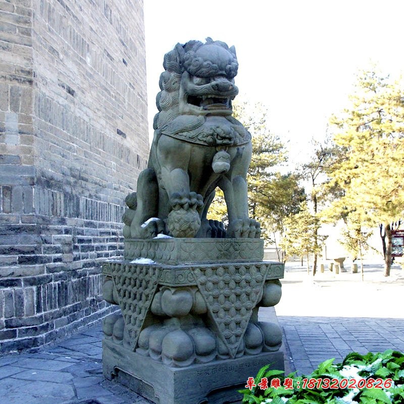 踩球狮子石雕仿古看门狮子
