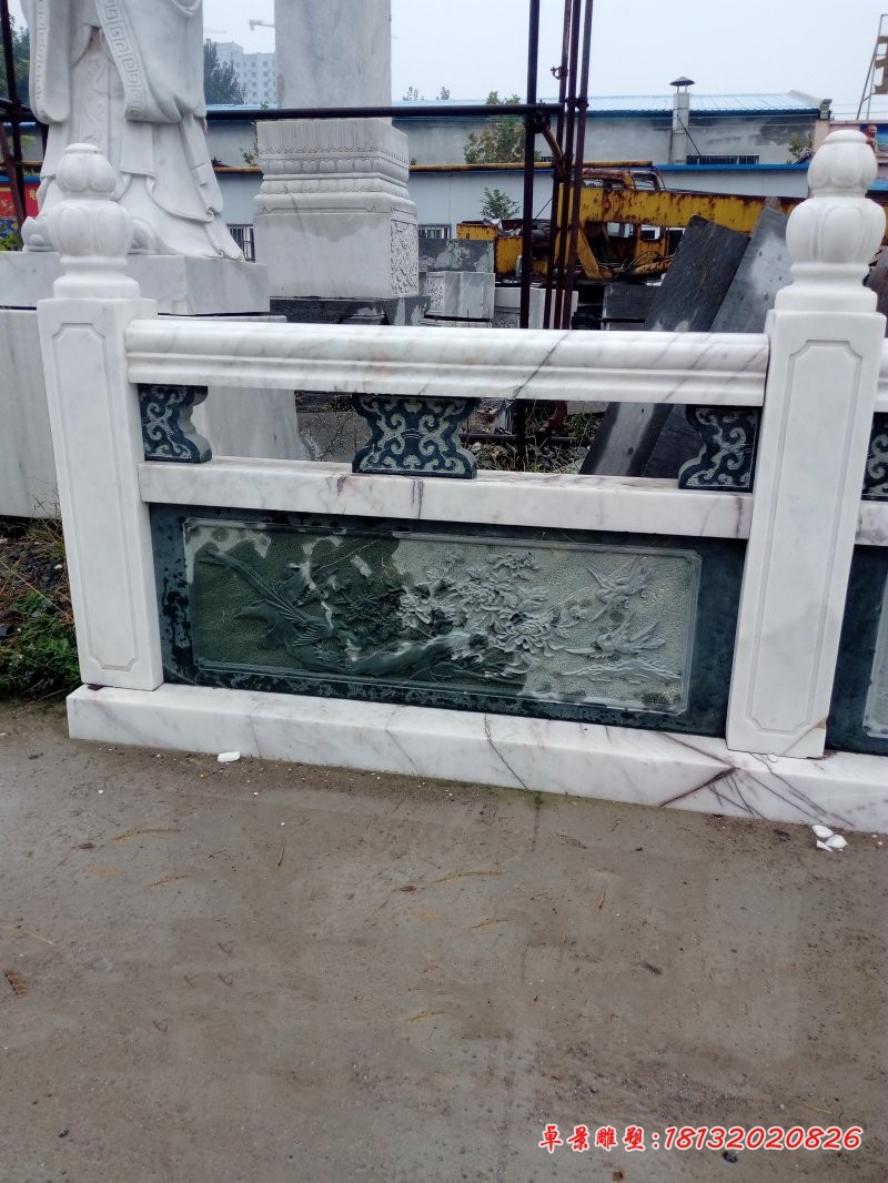 草白玉栏板石雕，公园石雕栏板