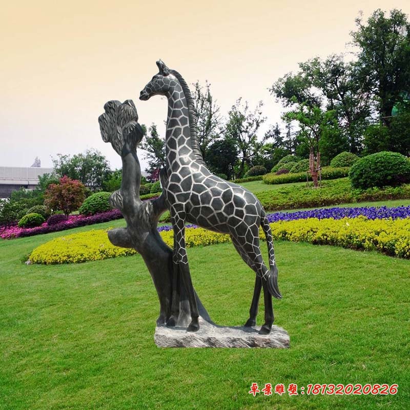 吃树叶的长颈鹿石雕，园林景观石雕