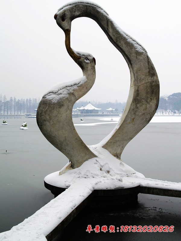 抽象丹顶鹤石雕，公园景观石雕