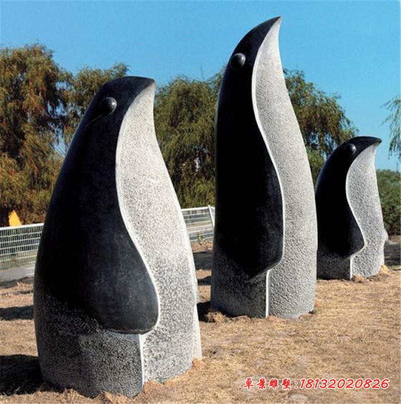 抽象企鹅石雕，公园动物石雕