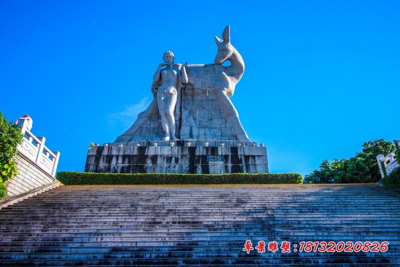 抽象小鹿和女孩石雕，广场景观石雕
