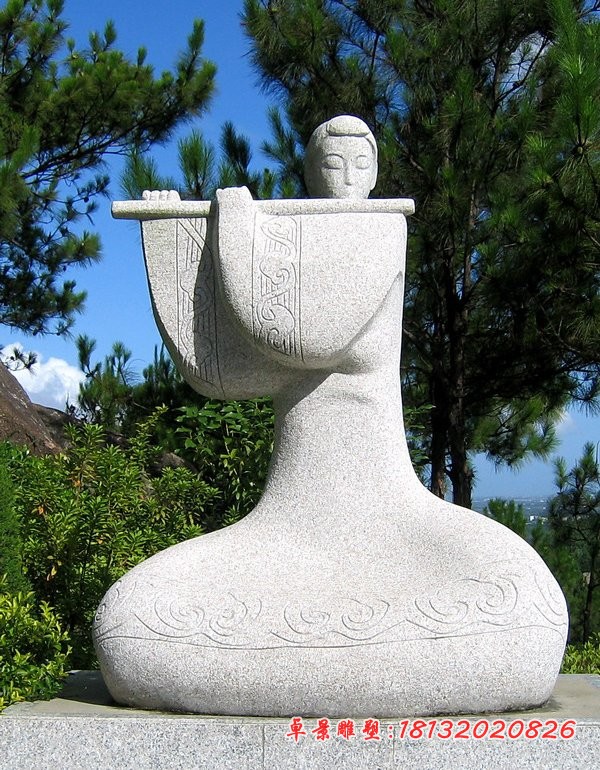 吹笛子的古代美女石雕，抽象人物石雕，公园景观石雕