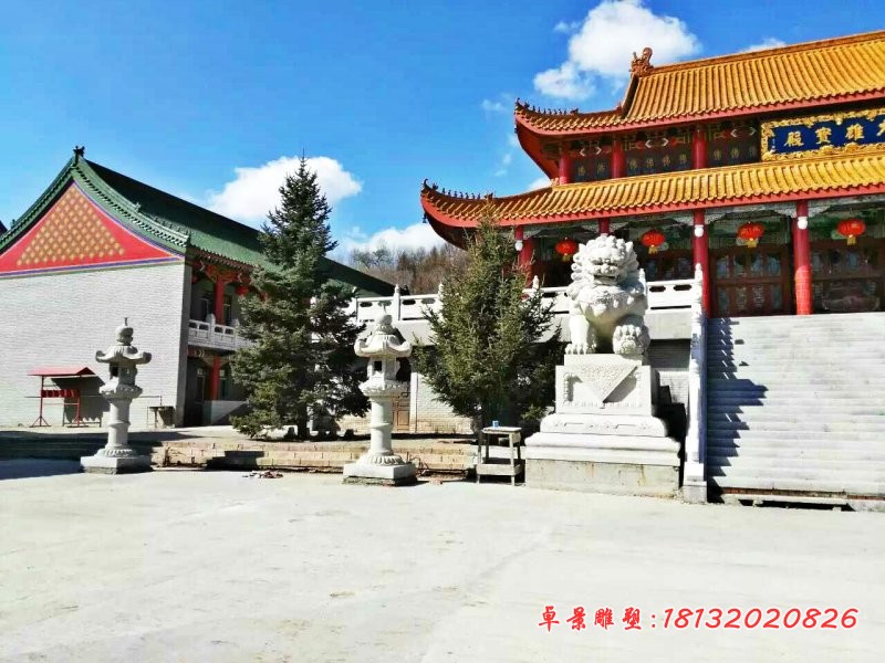 大理石北京狮，寺庙门口狮子石雕