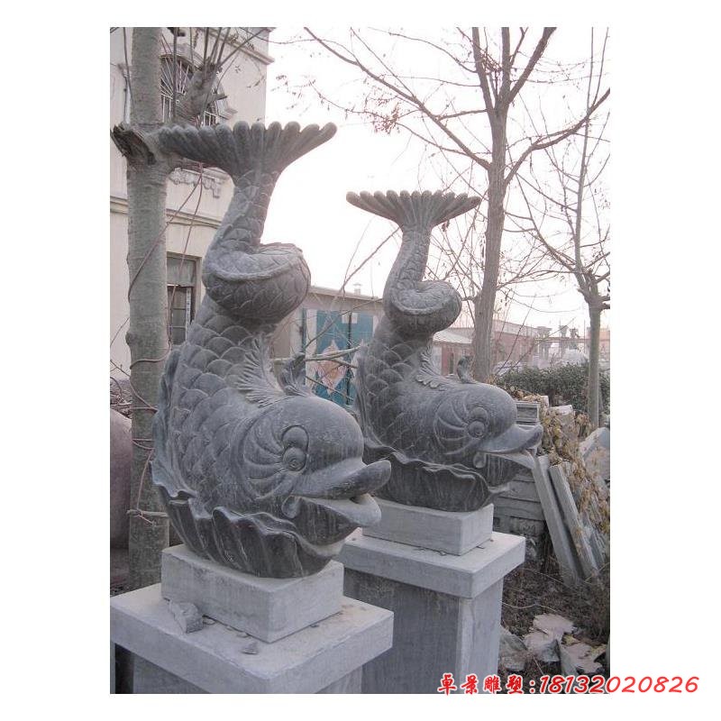 大理石喷水鱼，公园景观石雕