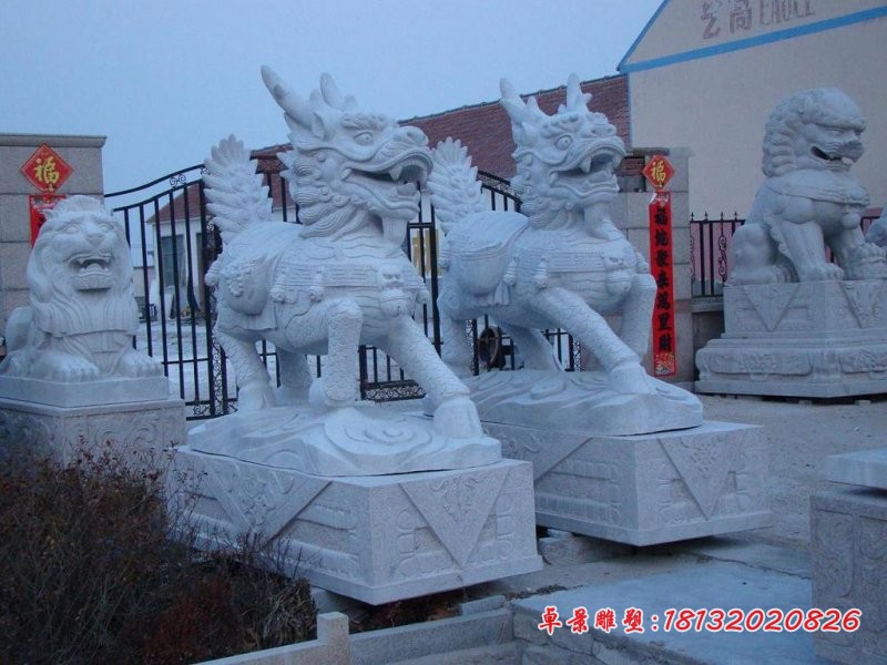 大理石麒麟石雕，门口麒麟雕塑