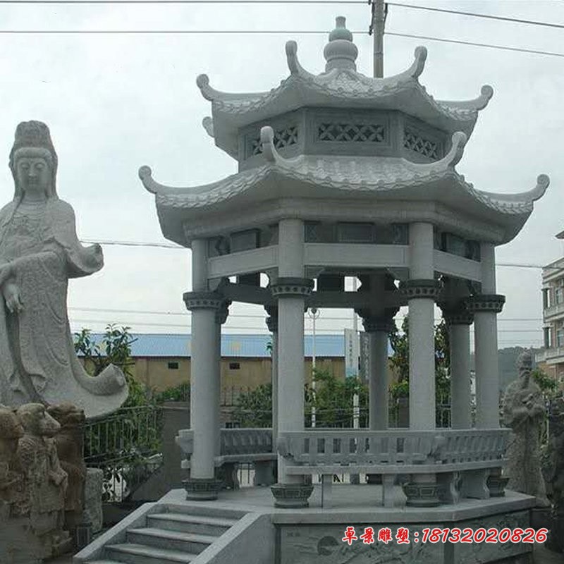 大理石双层八角凉亭石雕，公园凉亭石雕