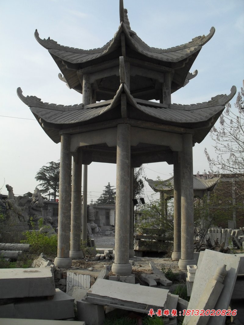 大理石双层凉亭，公园凉亭石雕