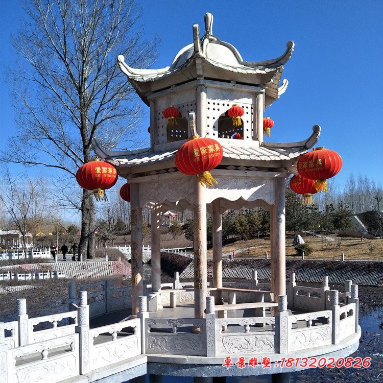 大理石双层六角凉亭公园凉亭石雕