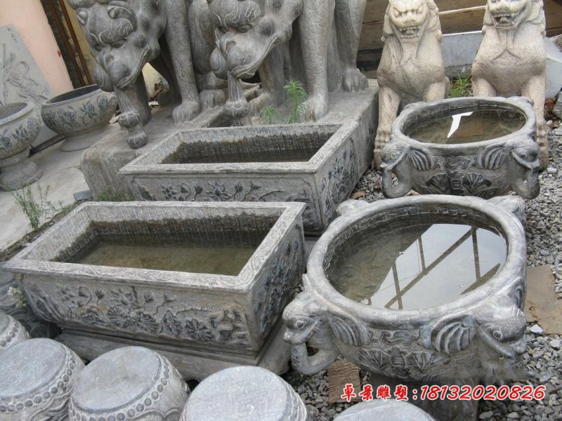 大理石水缸雕塑，仿古水缸石雕