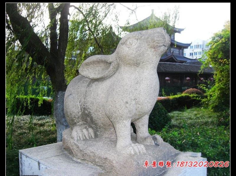 大理石兔子雕塑，公园动物石雕