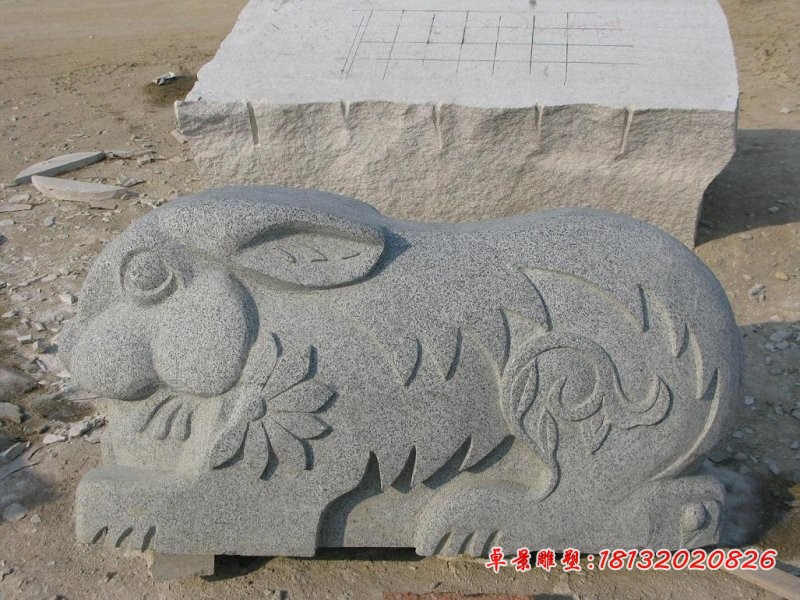 大理石兔子雕塑，公园动物石雕 