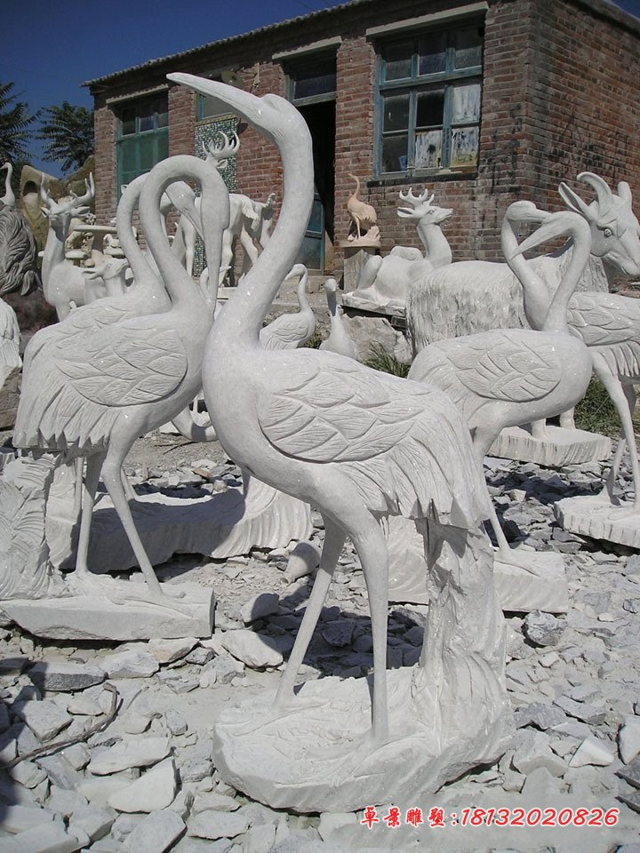 大理石仙鹤，动物石雕 