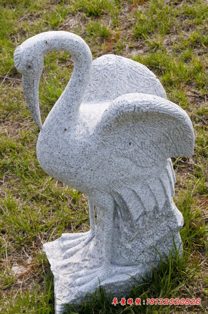 大理石仙鹤雕塑，动物石雕 