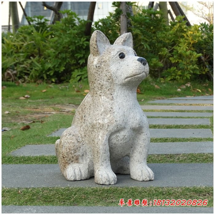 大理石小哈士奇狗雕塑，公园动物石雕