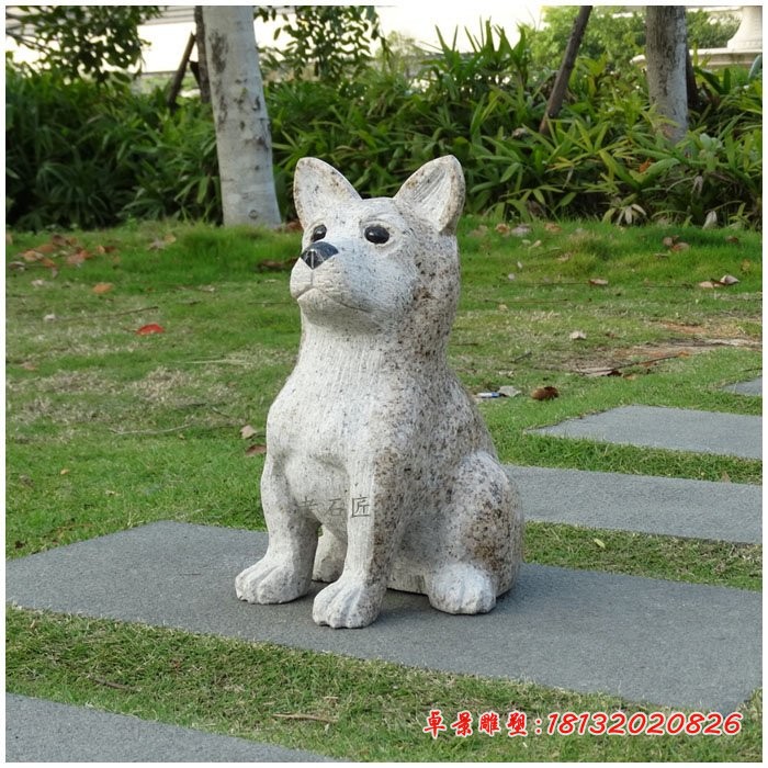 大理石小哈士奇狗雕塑，公园动物石雕 