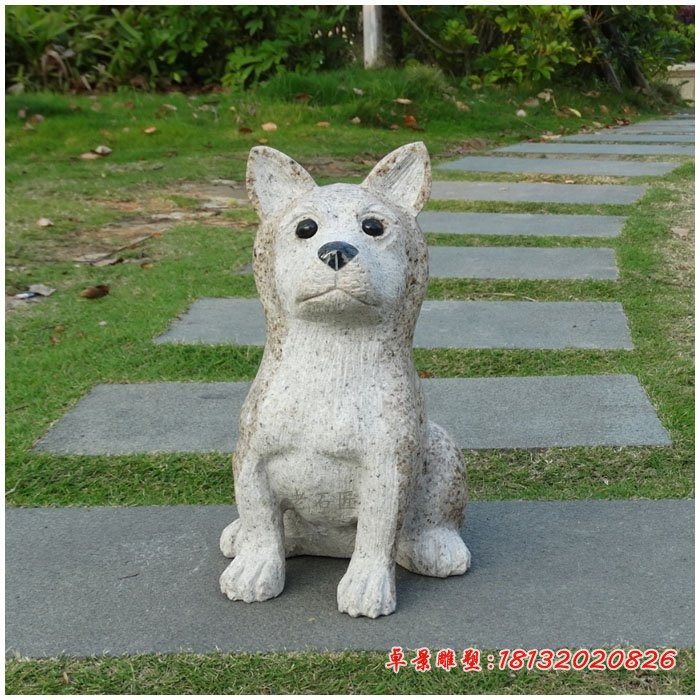 大理石小哈士奇狗雕塑，公园动物石雕 