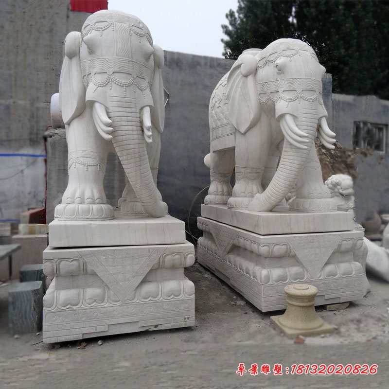 大理石招财进宝大象石雕，门口大象雕塑