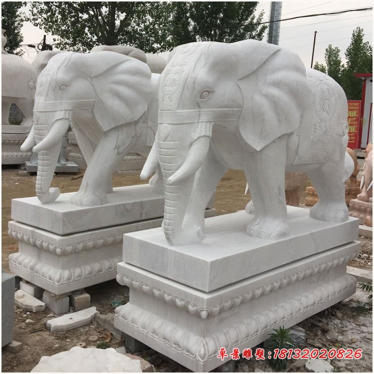 大理石招财大象门口大象石雕