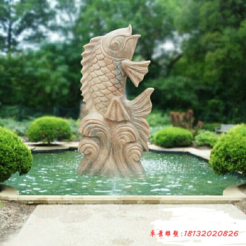 大型喷水鱼喷泉，公园喷泉石雕