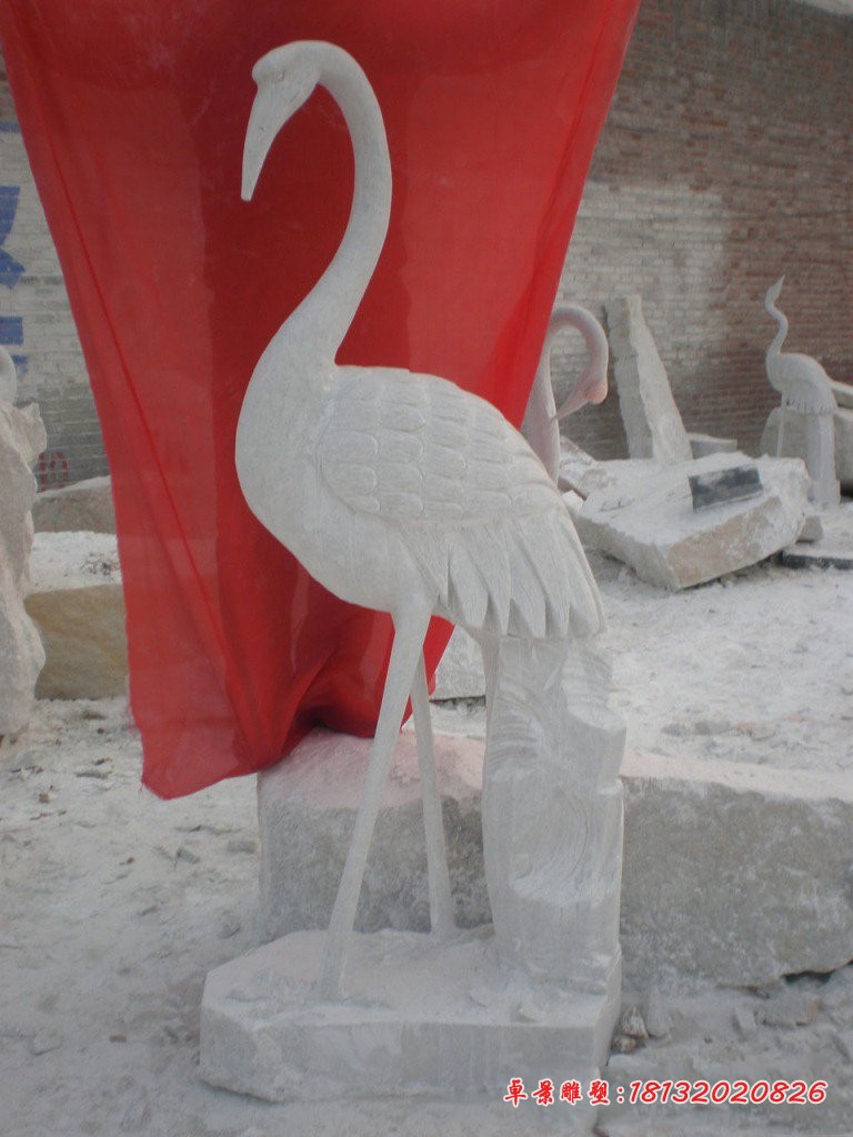 丹顶鹤石雕，汉白玉仙鹤雕塑