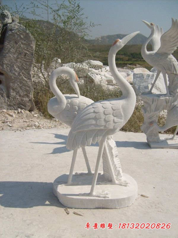 丹顶鹤石雕，大理石动物雕塑