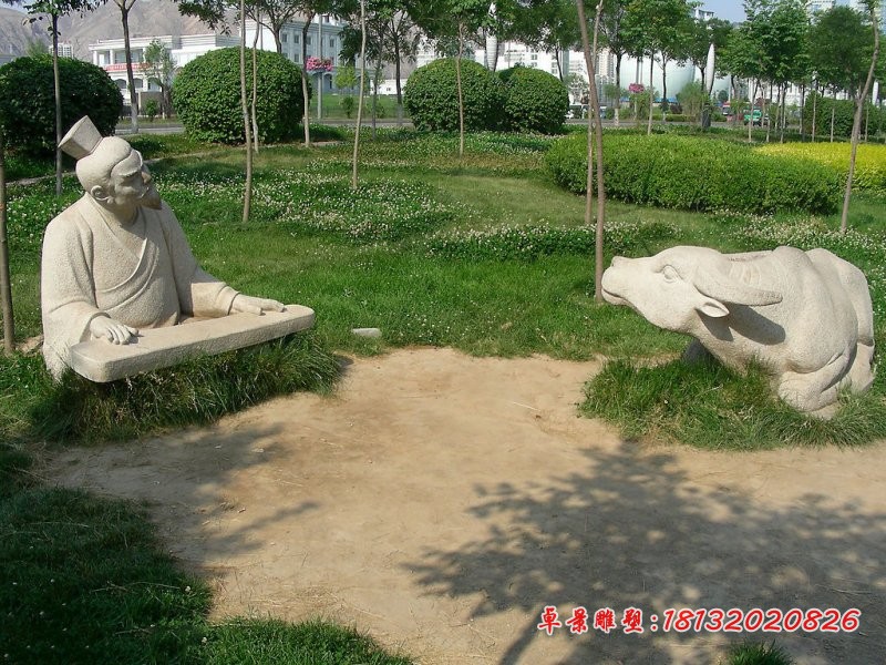 对牛弹琴石雕，公园景观石雕