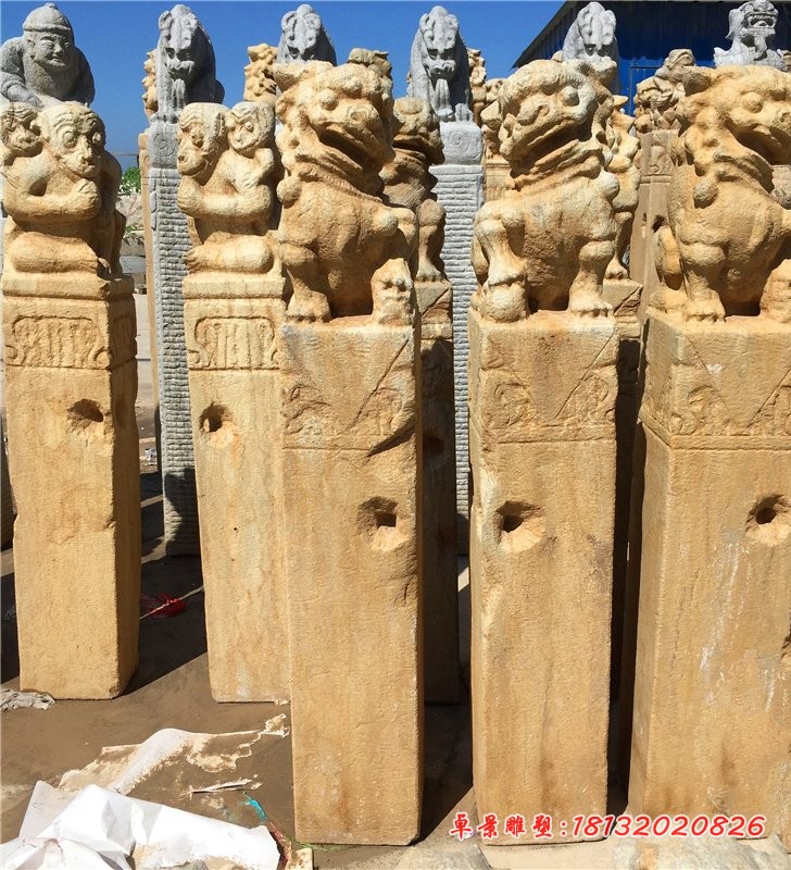 仿古拴马柱石雕狮子拴马柱