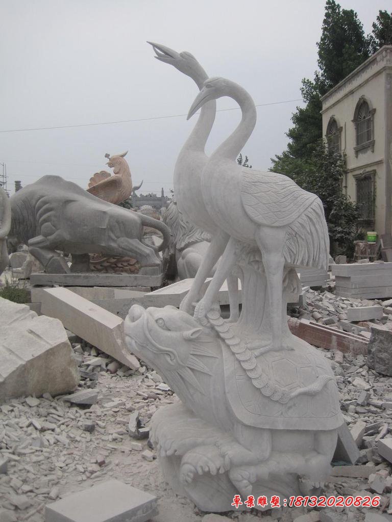 汉白玉龙龟仙鹤雕塑，公园动物石雕