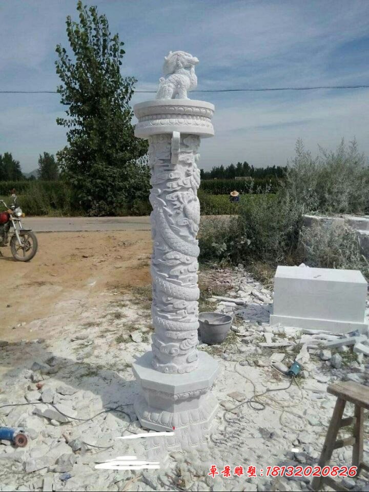 汉白玉盘龙柱石雕，广场龙柱石雕