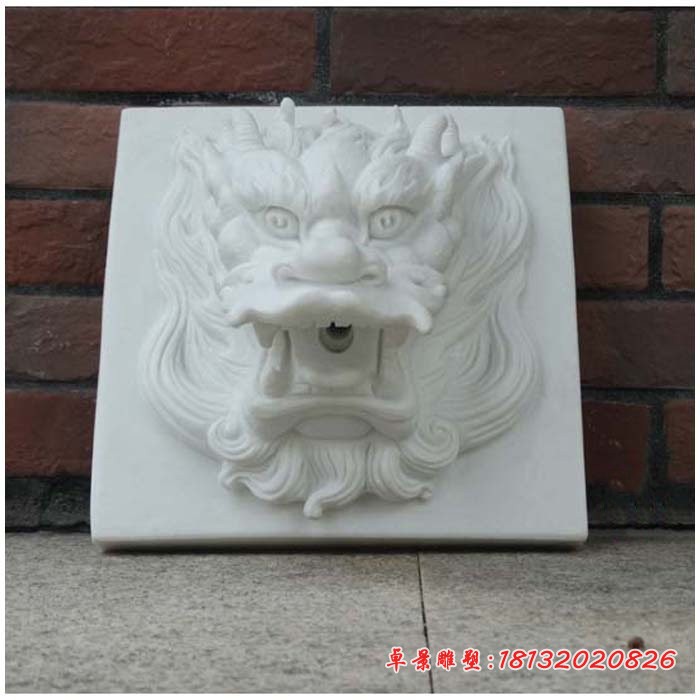 汉白玉喷水龙头，墙壁龙头石雕