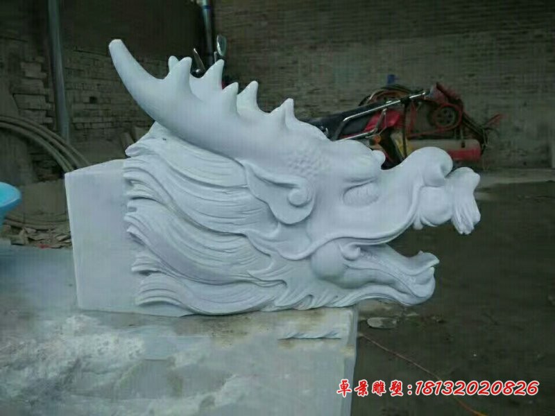 汉白玉喷水龙头石雕，公园景观石雕