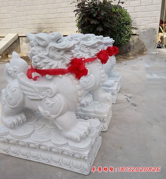 汉白玉貔貅石雕，门口貔貅雕塑，古代神兽石雕 (2)