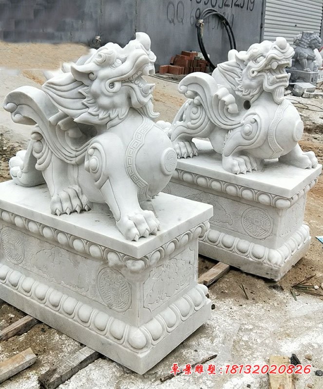 汉白玉貔貅石雕，门口貔貅雕塑，古代神兽石雕