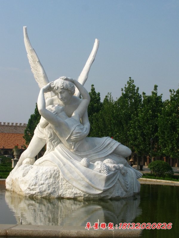 汉白玉普赛克和丘比特石雕，西方人物石雕 