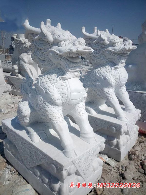 汉白玉麒麟石雕，门口麒麟石雕，古代神兽雕塑 