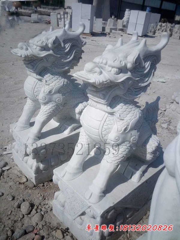 汉白玉麒麟石雕，门口麒麟石雕，古代神兽雕塑 