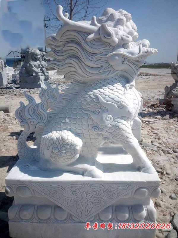 汉白玉麒麟石雕，门口麒麟石雕，古代神兽雕塑