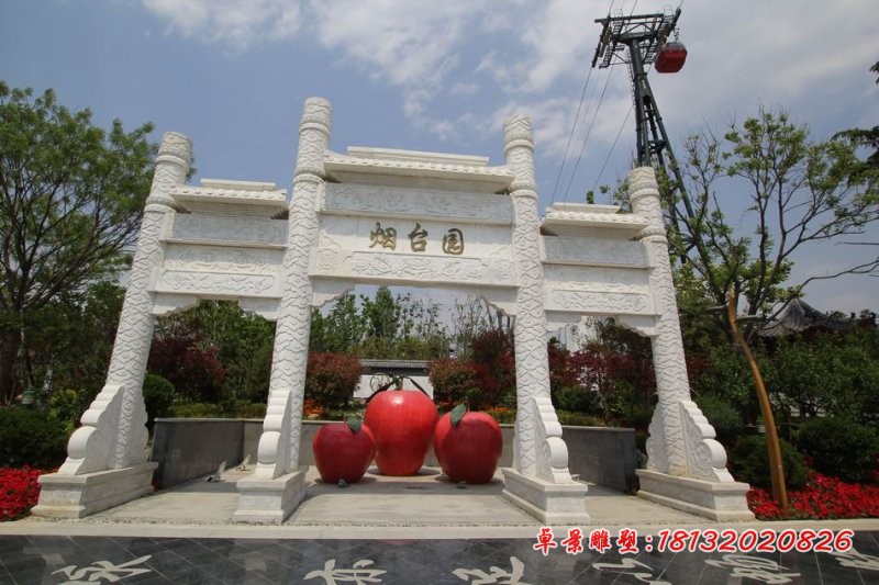 汉白玉三门牌坊公园牌坊石雕