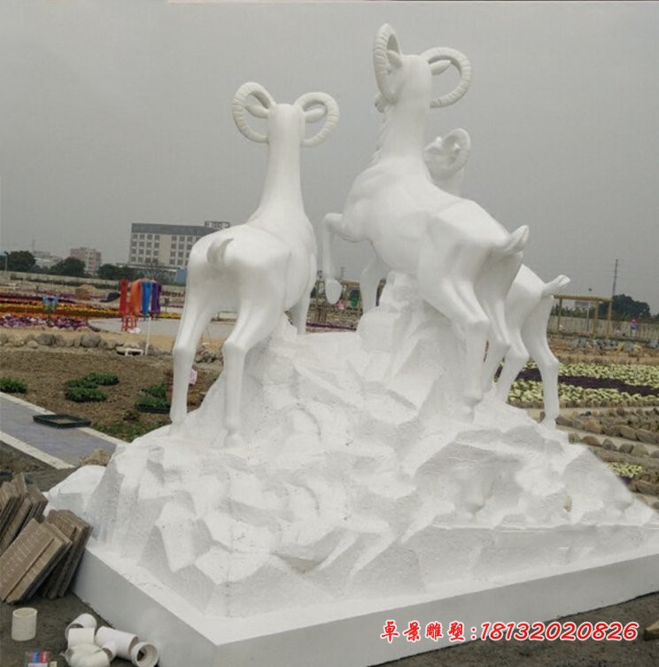 汉白玉三羊开泰广场景观石雕 